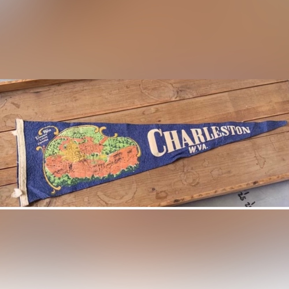 Vintage Charleston West Virginia Pennant Flag 50s State Capitol